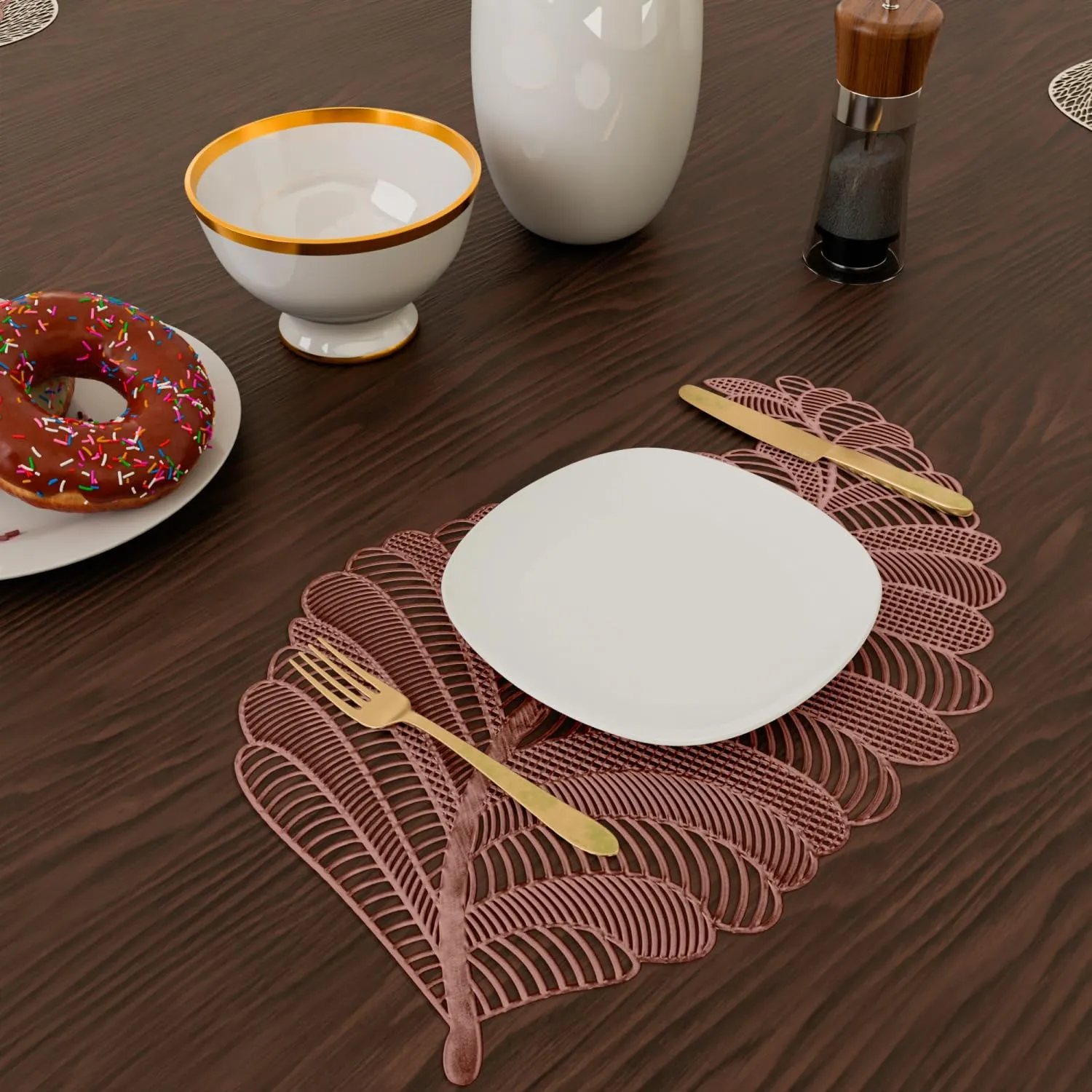 Heart Home Placemat | Placemats for Dining Room | Designer Table Mat Set | Placemats for Kitchen Table | Side Table Placemats | Leaf Shape Placemat | 6 Piece Set | Copper