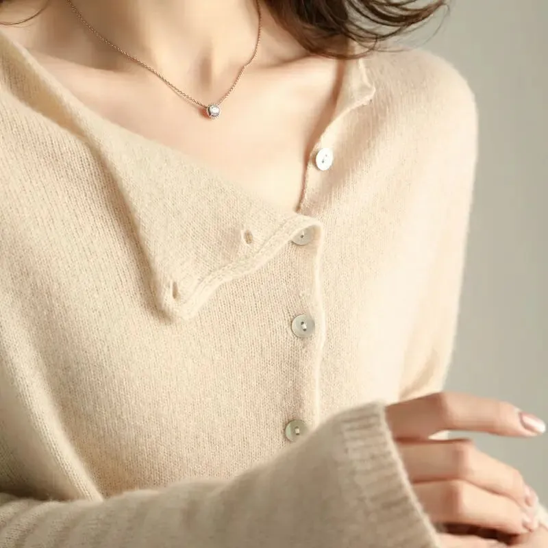 Knit cardigan women early autumn thin new cardigan design sense long sleeve fleece sweater outside sweater coat