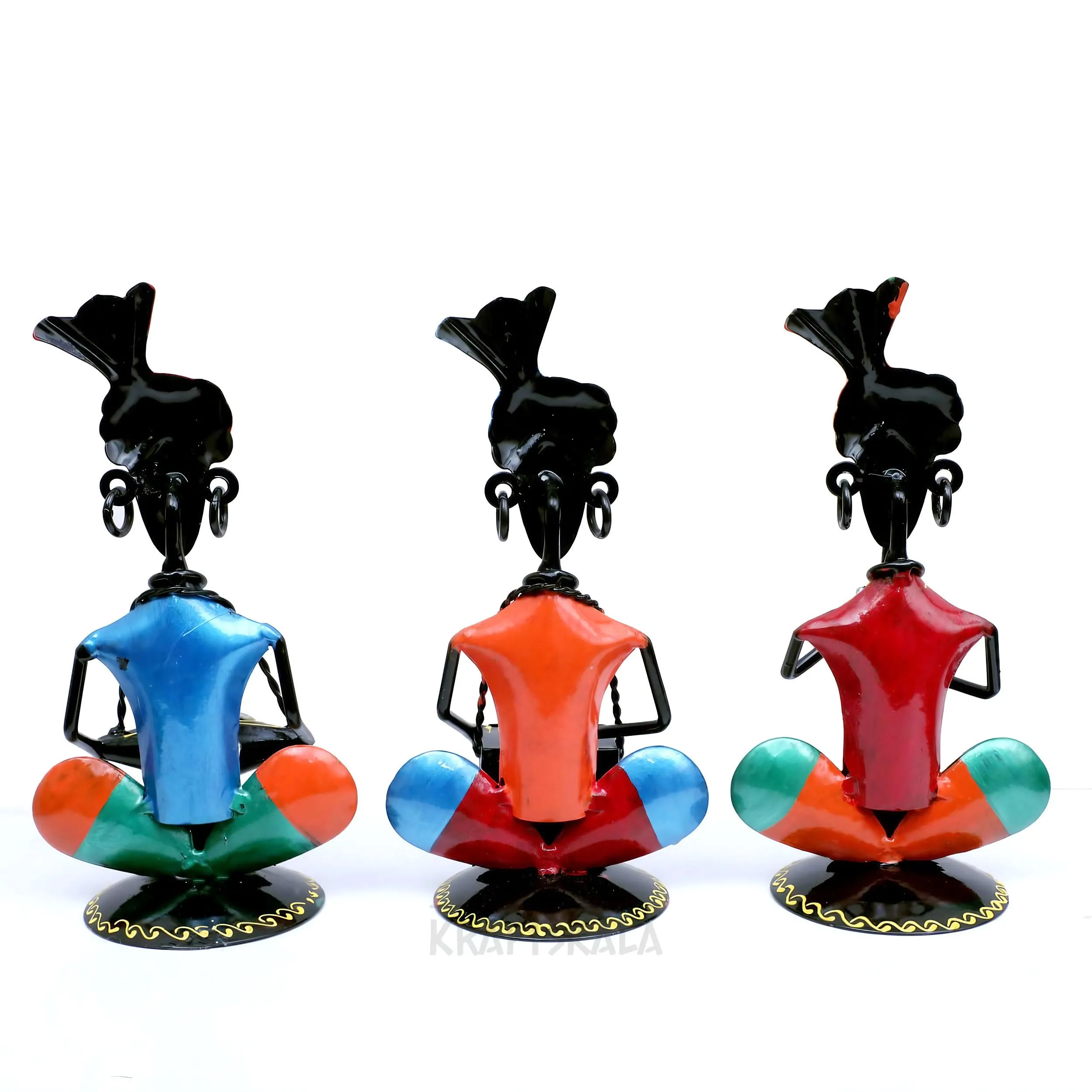 KRAFTSKALA Rajasthani Musicians Showpiece Set of 3 Tribal Musicians Iron Statue Table Decoration Item for Living Room, Home, Office, Gifts