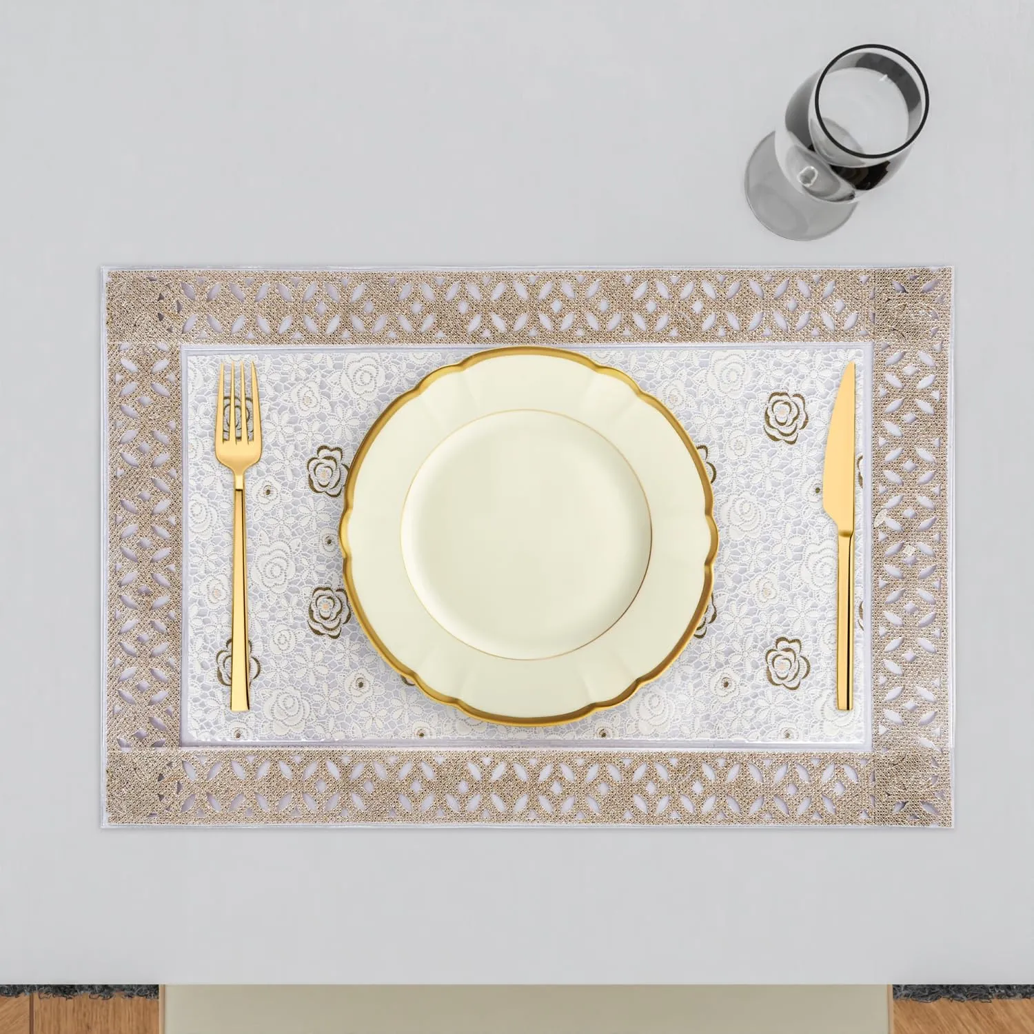 Kuber Industries Placemat | Placemats for Dining Room | Desginer Table Mat Set | Placemats for Kitchen Table | Dining Table Mats | Gulab Maiva Placemat | 6 Piece Set | Cream