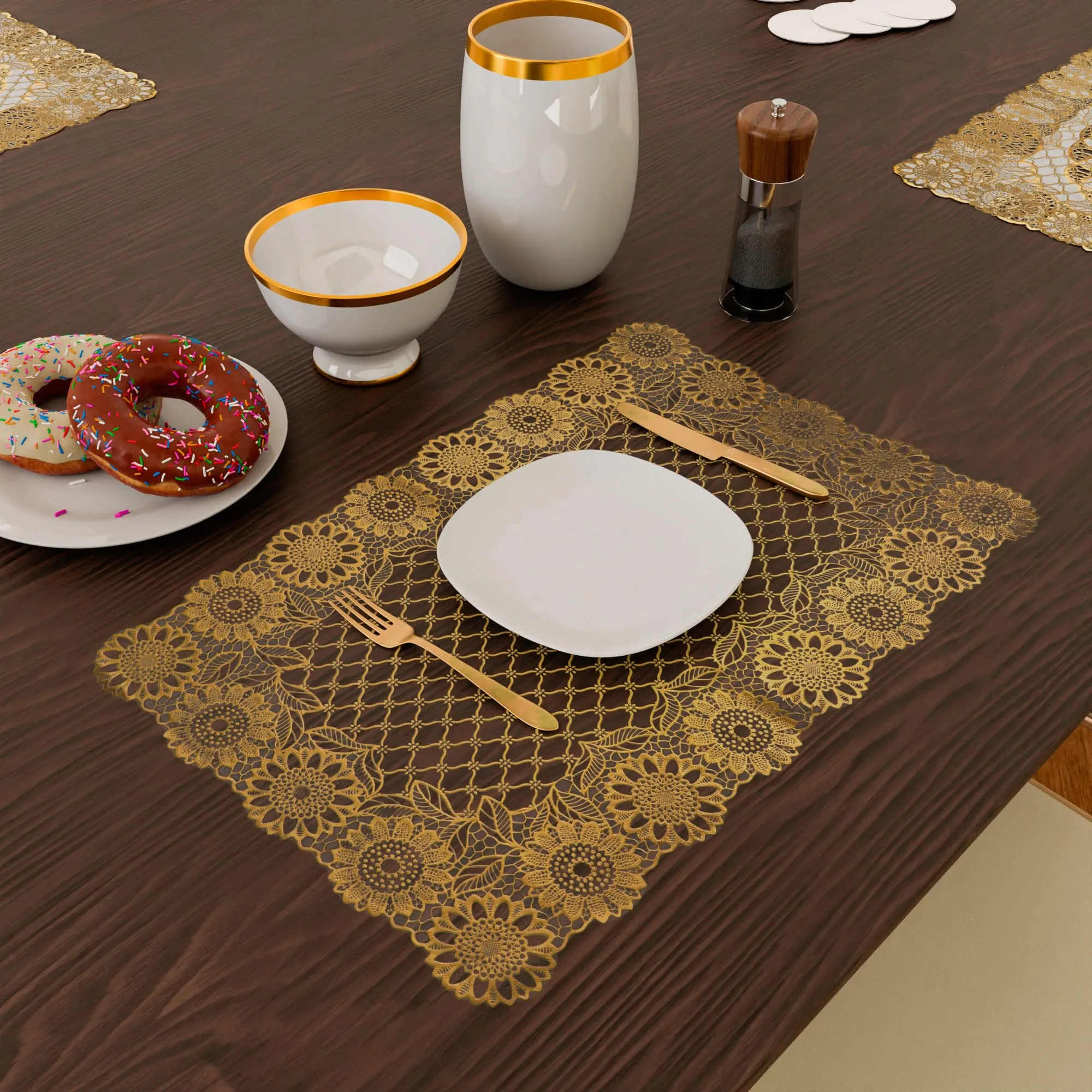 Kuber Industries Placemat | Placemats for Dining Room | Designer Table Mat Set | Placemats for Kitchen | Side Placemats | Table Placemat Set | Medium | 4 Piece Set | 14x20 | Golden