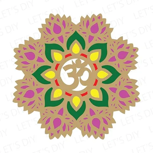 LET'S DIY Reusable Om and Lotus Rangoli Mats | 11-Inch Rangoli Set for Diwali & Home Décor | Eco-Friendly Rangoli Stencils | Reusable & Portable Rangoli for Festive Decorations