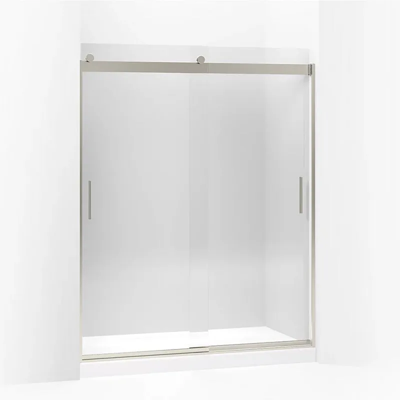 Levity 74" Clear Glass Sliding Shower Door in Brushed Nickel with 0.31" Thick Glass