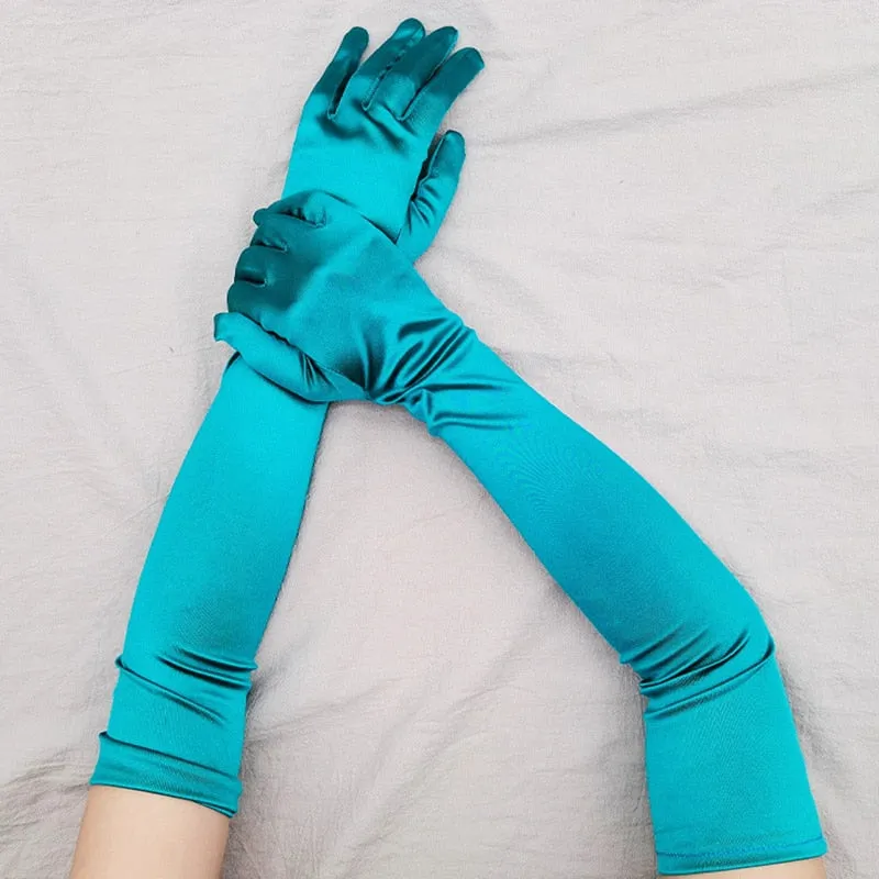 Long Satin Elastic Etiquette Gloves Full Finger Driving Glove