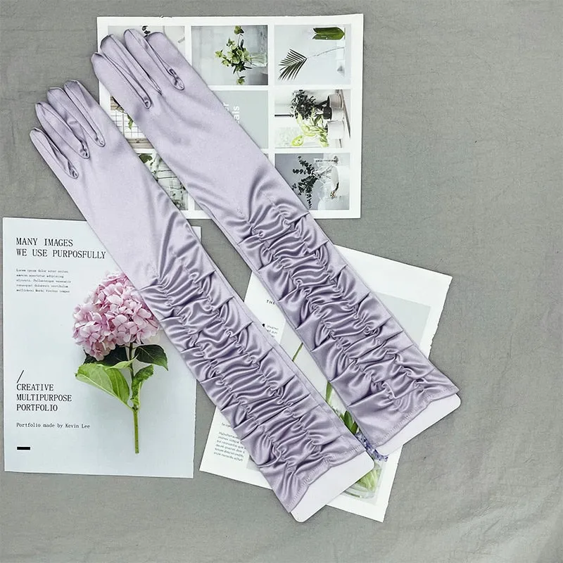 Long Satin Elastic Etiquette Gloves Full Finger Driving Glove