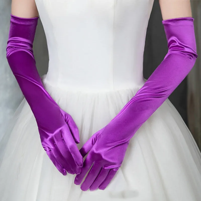 Long Satin Elastic Etiquette Gloves Full Finger Driving Glove