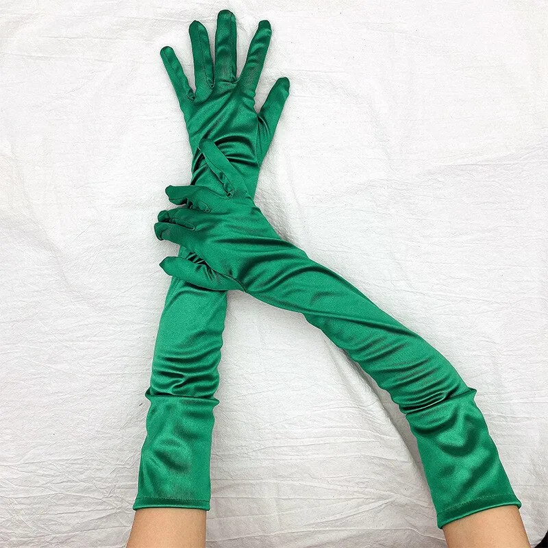 Long Satin Elastic Etiquette Gloves Full Finger Driving Glove