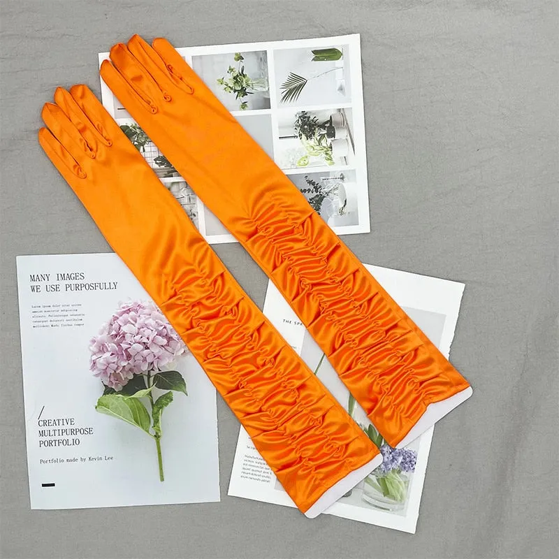 Long Satin Elastic Etiquette Gloves Full Finger Driving Glove