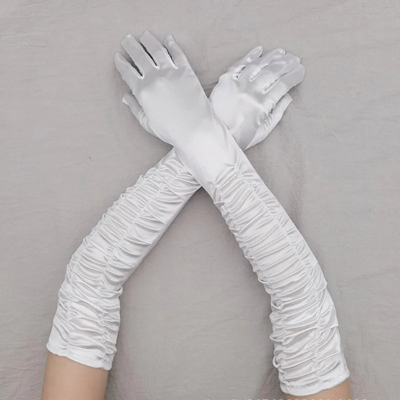 Long Satin Elastic Etiquette Gloves Full Finger Driving Glove