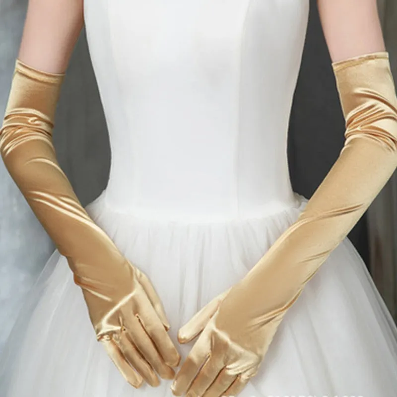 Long Satin Elastic Etiquette Gloves Full Finger Driving Glove