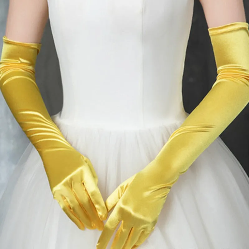 Long Satin Elastic Etiquette Gloves Full Finger Driving Glove