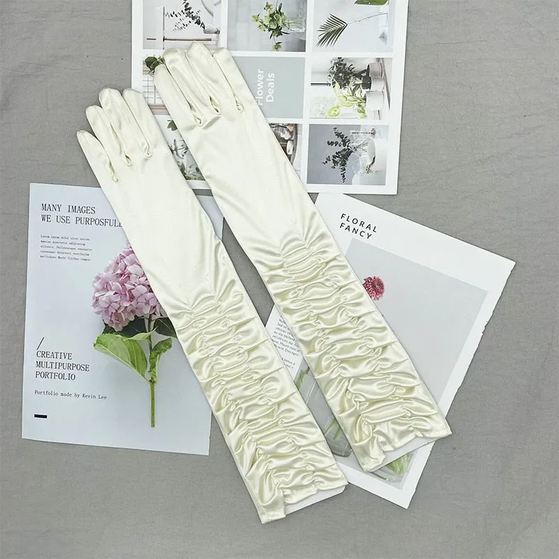 Long Satin Elastic Etiquette Gloves Full Finger Driving Glove