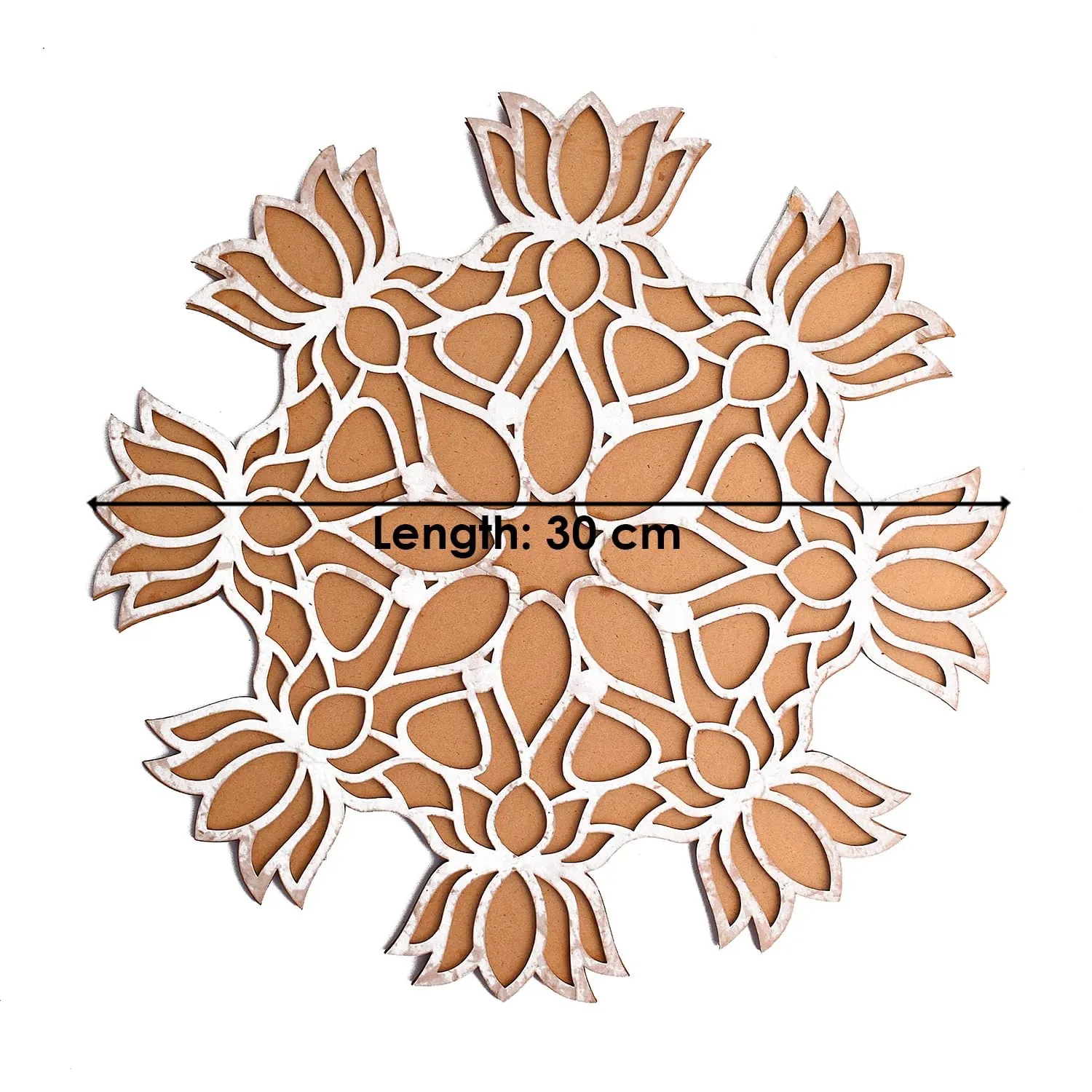 lotus flower Design Traditional MDF Wooden Mat Reusable Portable Rangoli Stencils Template Mat Readymade Rangoli Craft Just Fill with Rangoli or Petals Traditional Door Entrance Floor Pooja Room Mandir Diwali Decoration Items-12 Inch