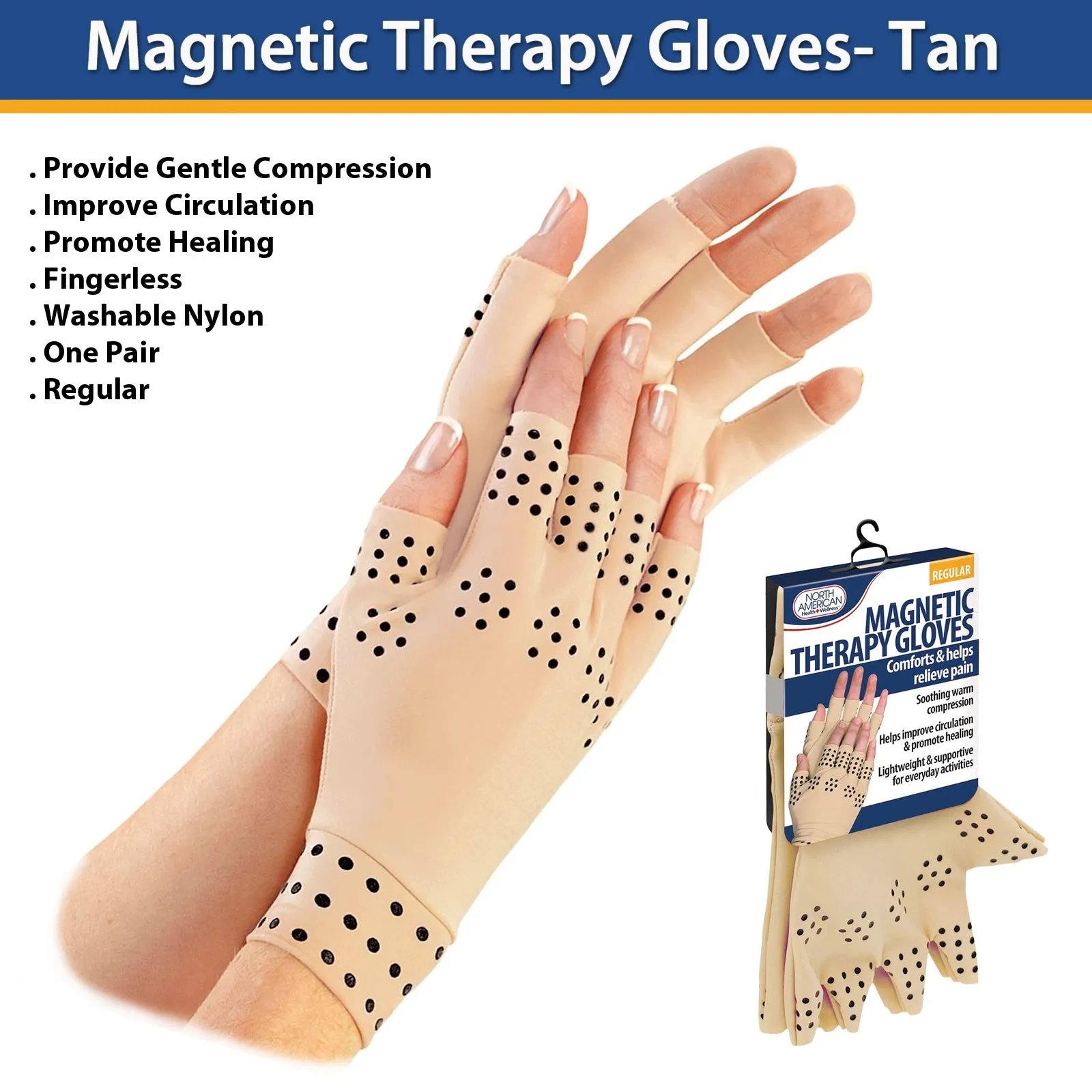 Magnetic Therapy Gloves-Tan-Regular