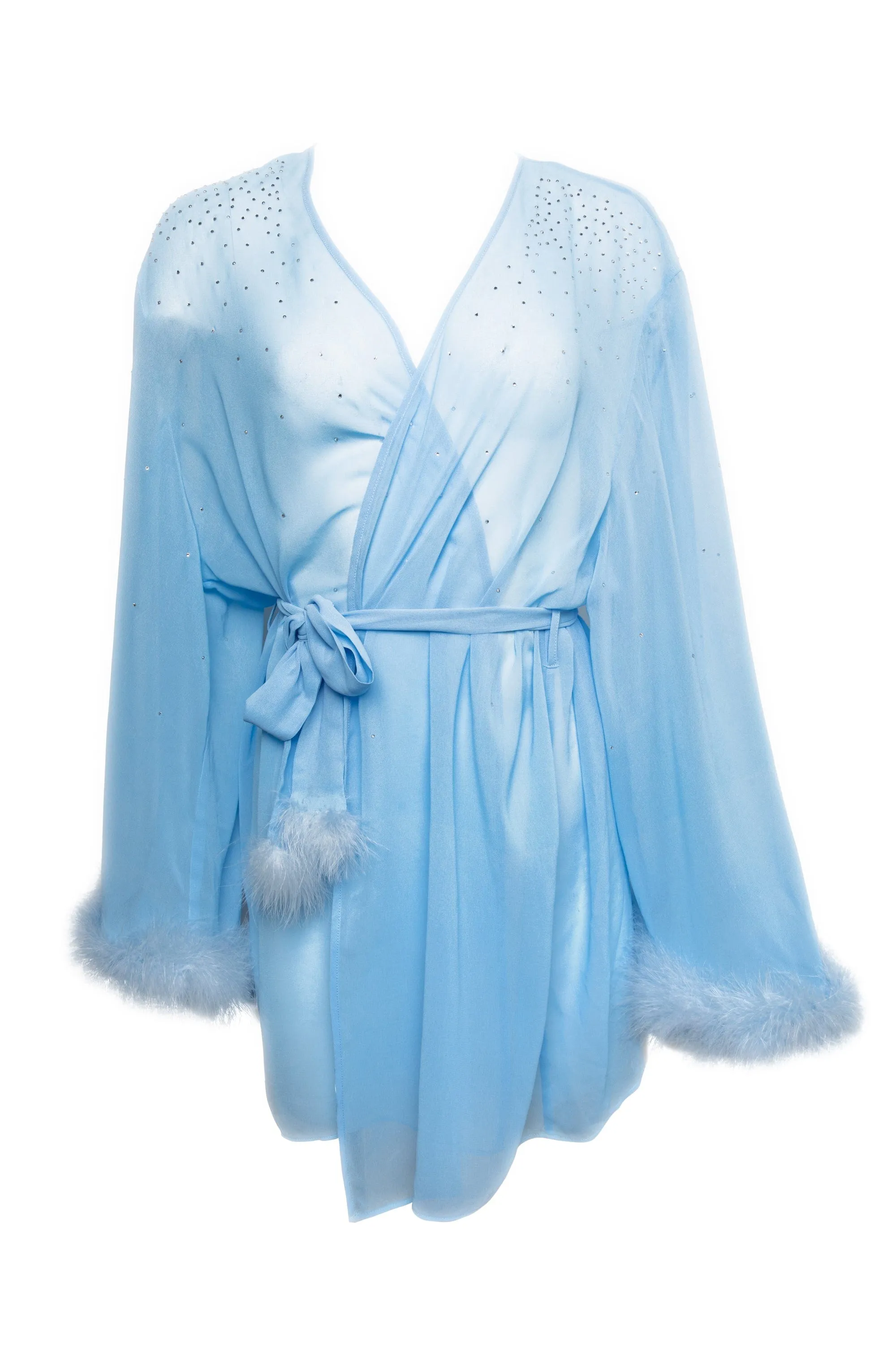 Marilyn Baby Blue Diamanté Feather Robe