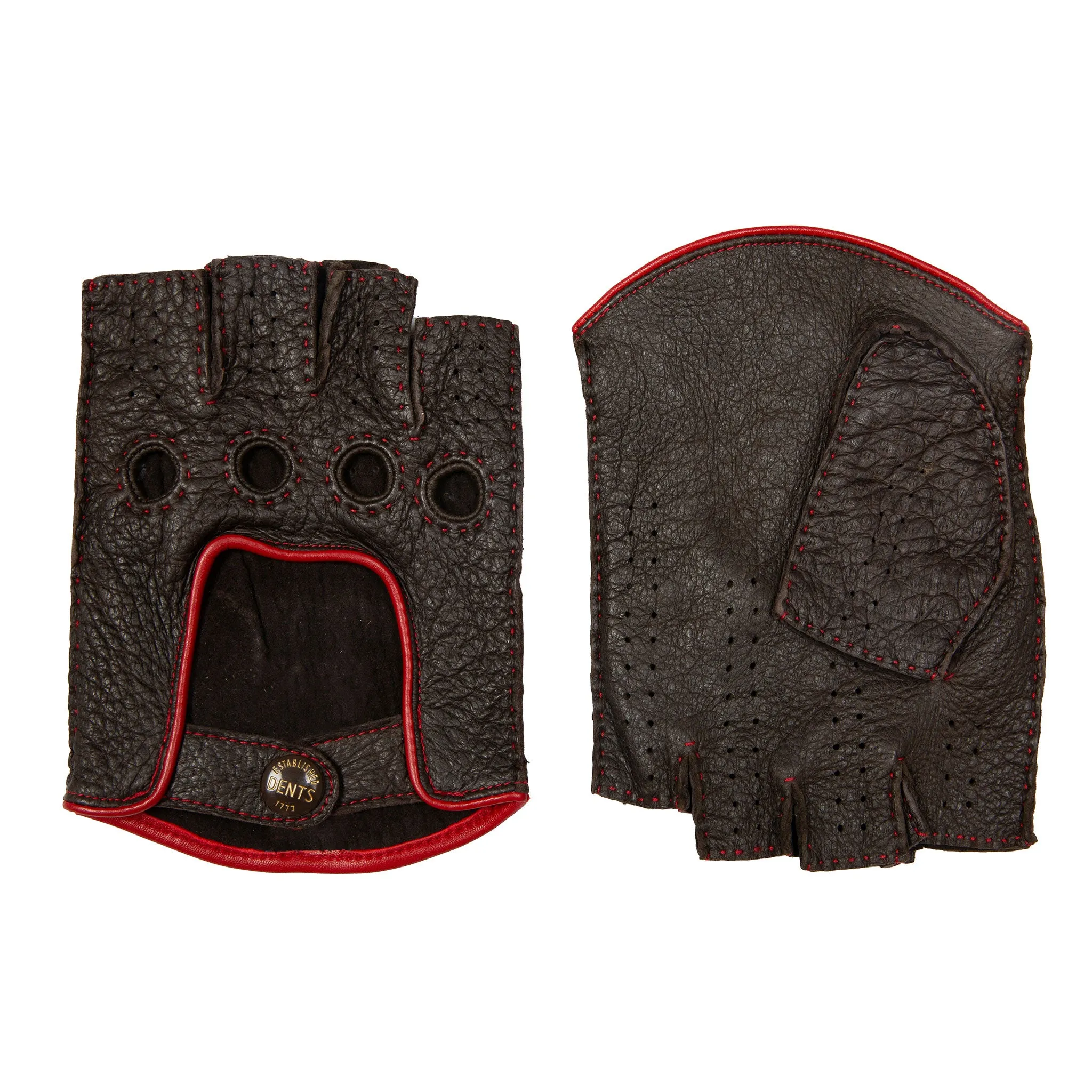 Men's Heritage Handsewn Fingerless Peccary Leather Driving Gloves with Contrast Details