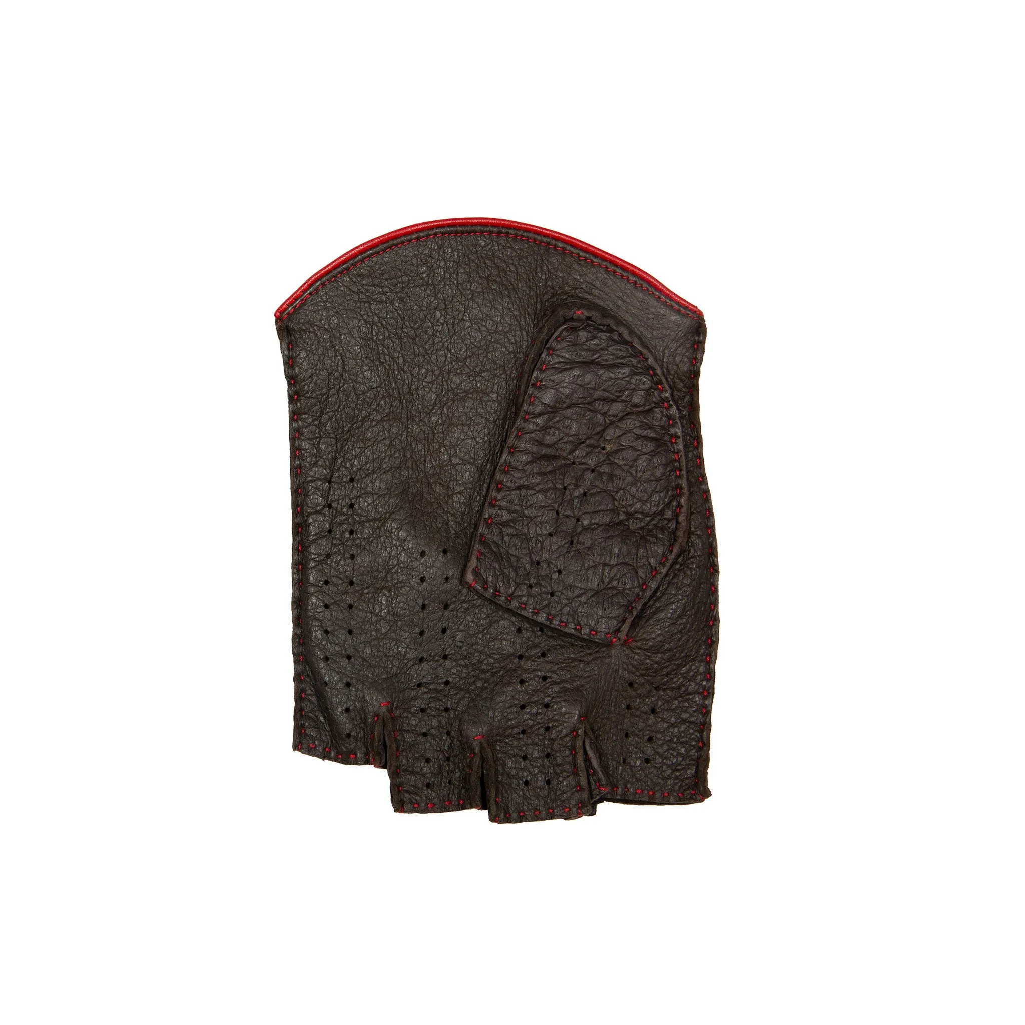 Men's Heritage Handsewn Fingerless Peccary Leather Driving Gloves with Contrast Details