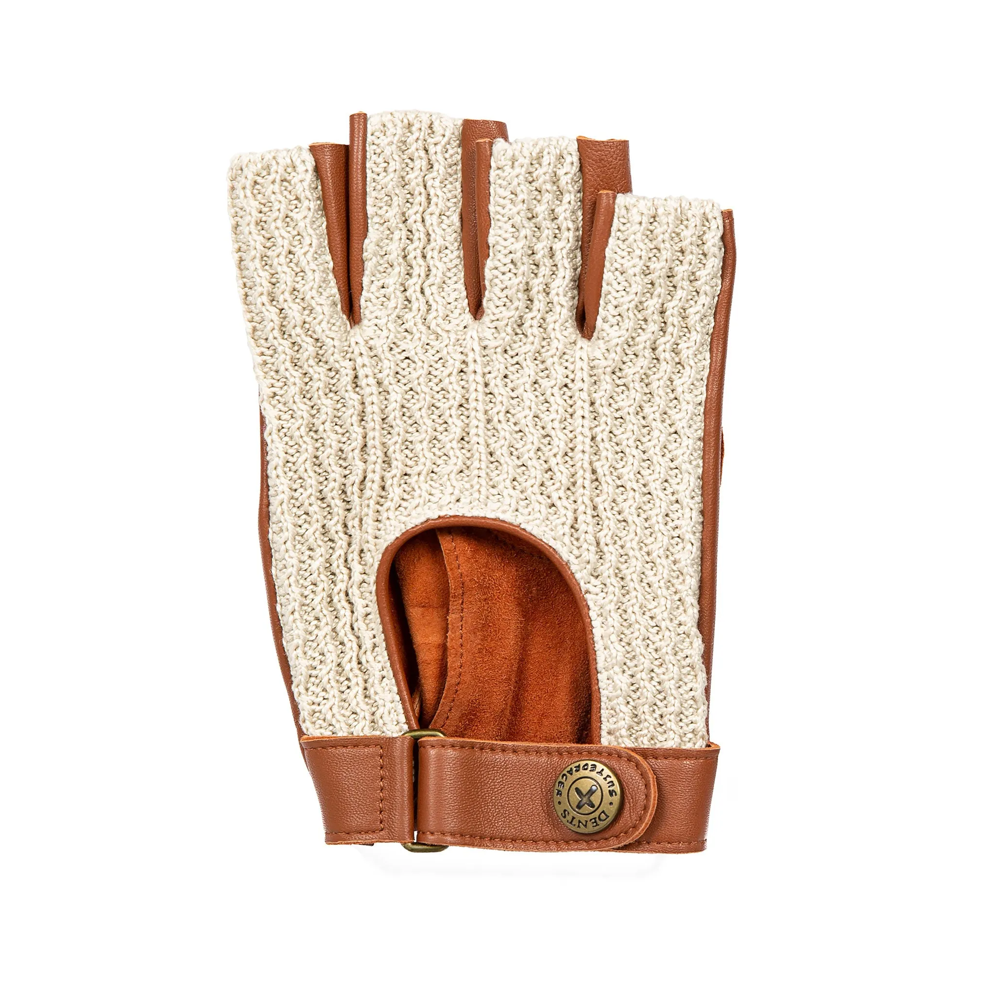 Men's The Suited Racer Fingerless Crochet-Back Leather Driving Gloves