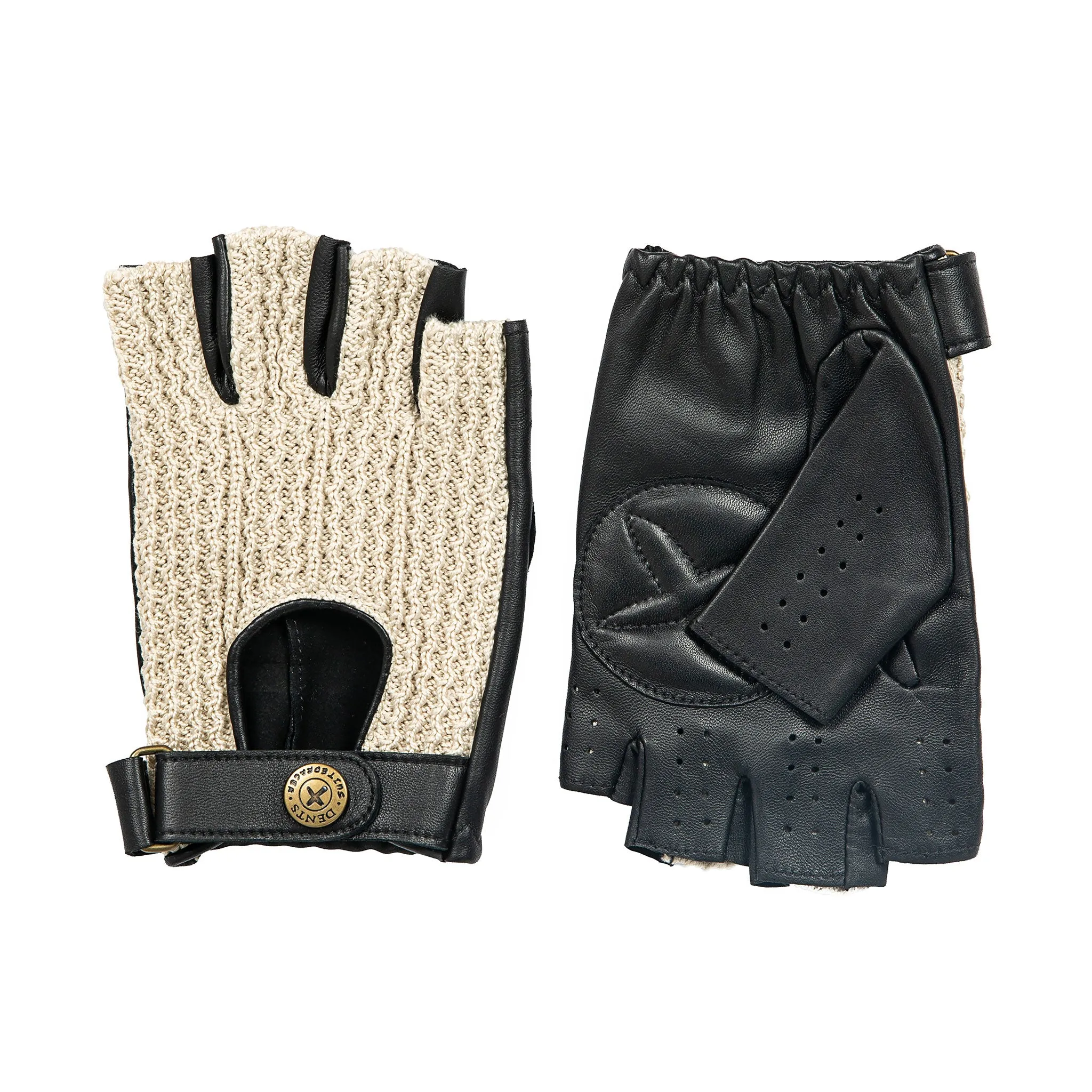 Men's The Suited Racer Fingerless Crochet-Back Leather Driving Gloves