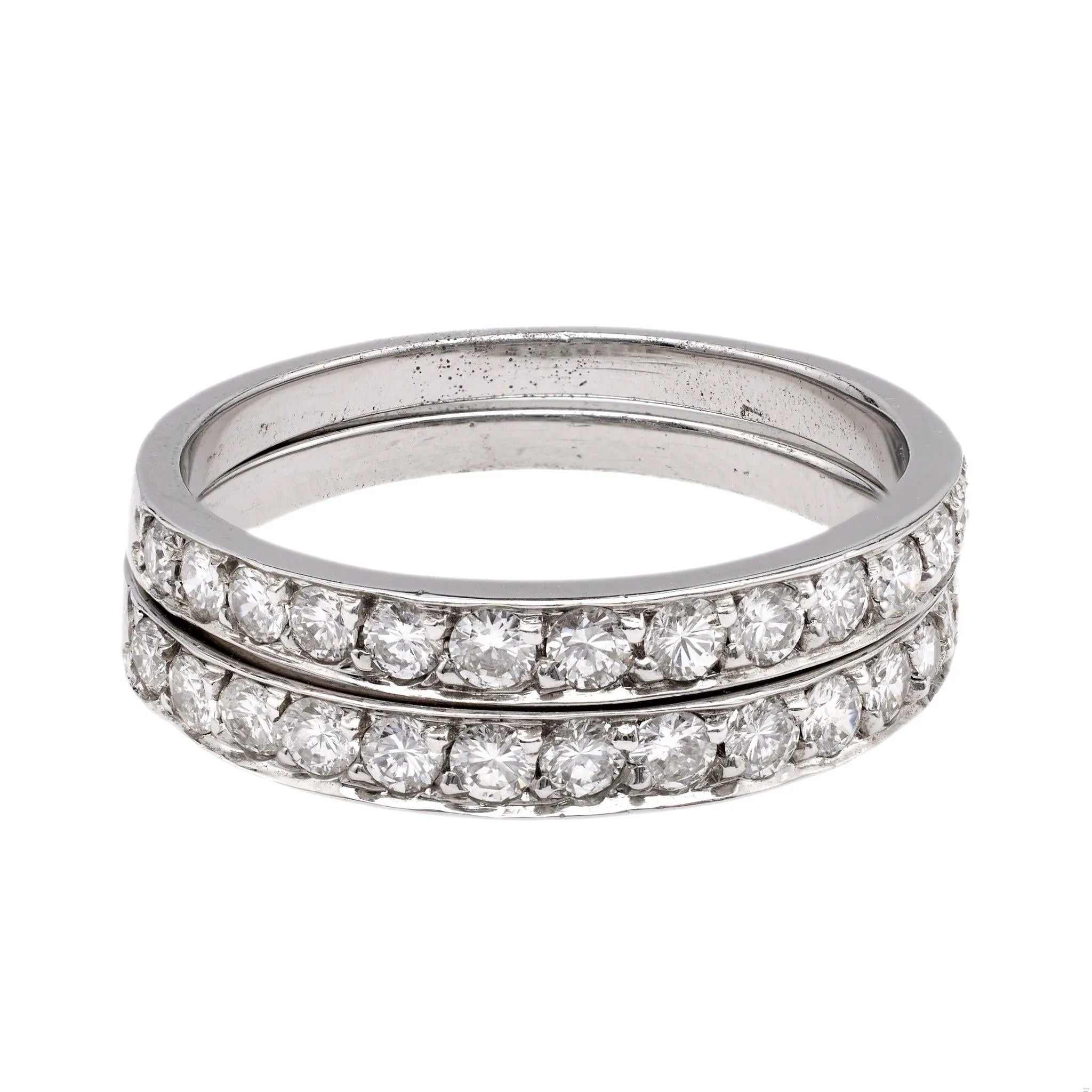 Mid-Century Diamond 18k White Gold Band Ring Set