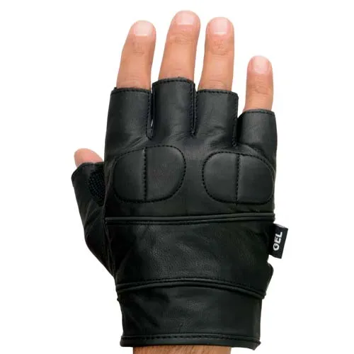 Milwaukee Leather SH462 Men's Black Leather Gel Palm Fingerless Motorcycle Hand Gloves W/ Soft and Stylish ‘Knuckle Pads’