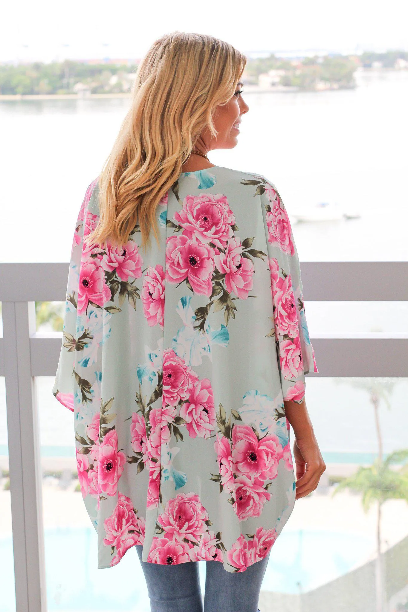 Mint and Pink Floral Kimono