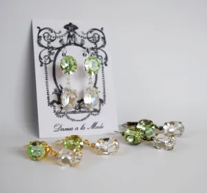 Mint Green and Clear Swarovski Crystal 2-stone earrings