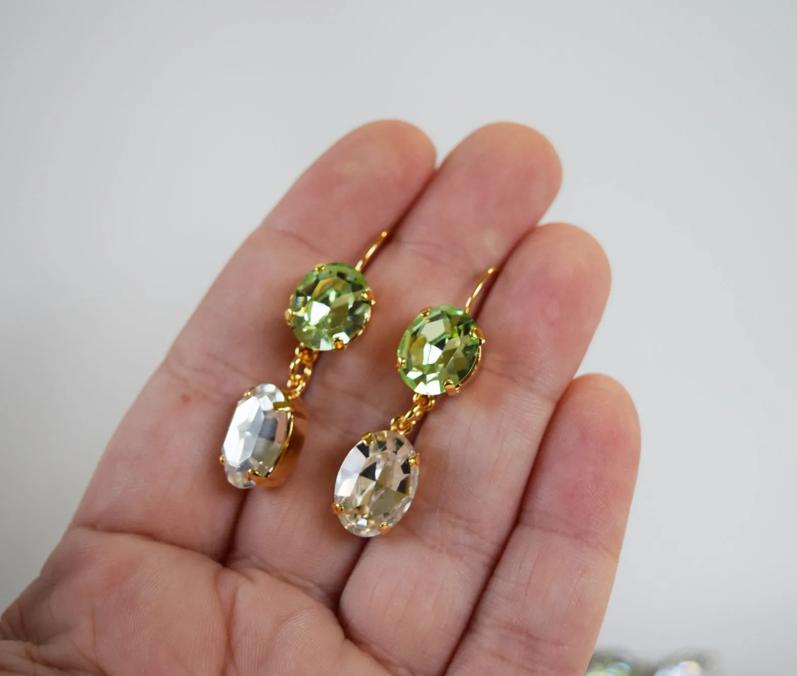 Mint Green and Clear Swarovski Crystal 2-stone earrings