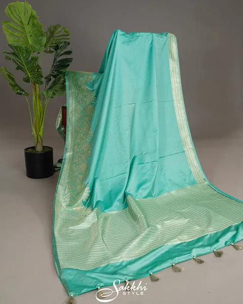 Mint green banarasi mashru saree with blouse