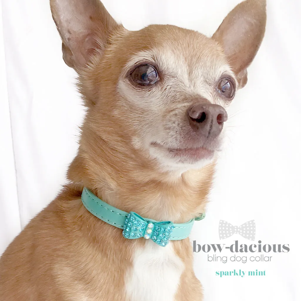 Mint Green Bowtie Bling Dog Collar- Sparkle Green