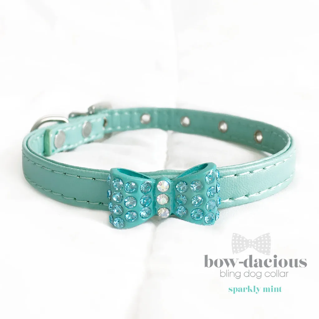 Mint Green Bowtie Bling Dog Collar- Sparkle Green