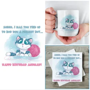 Mittens Mug and matching Card for Late or Forgotten Birthday - Gift Set