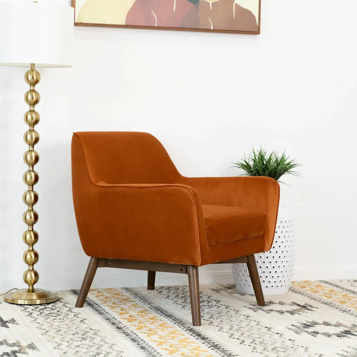 Modern Contemporary Orange Velvet Lounge Chair