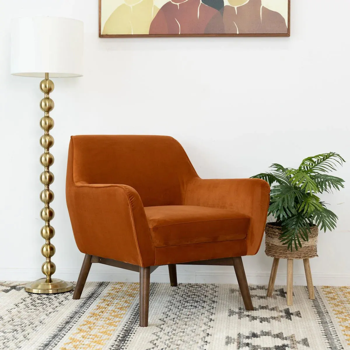 Modern Contemporary Orange Velvet Lounge Chair