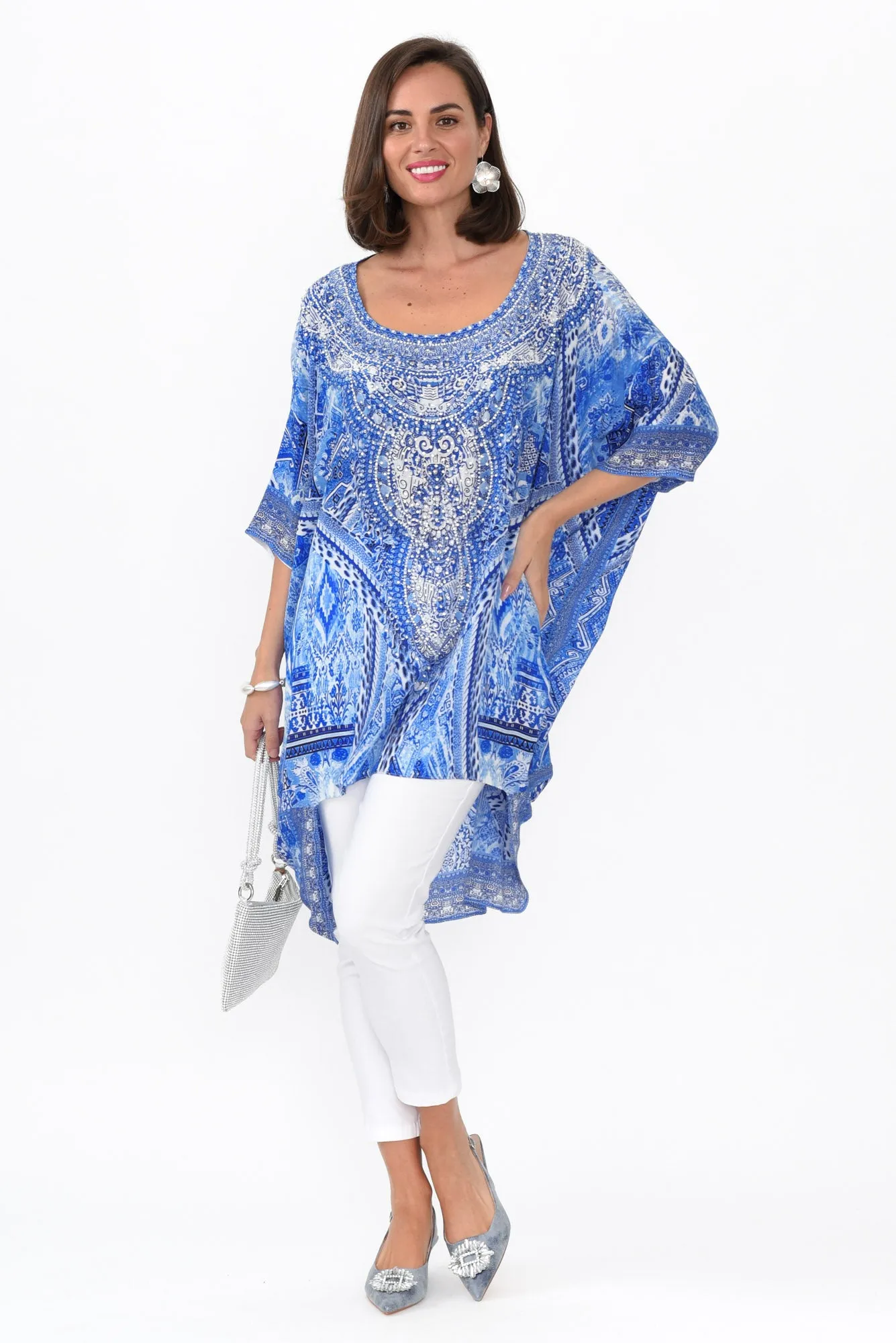 Monet Blue Silk Drape Top