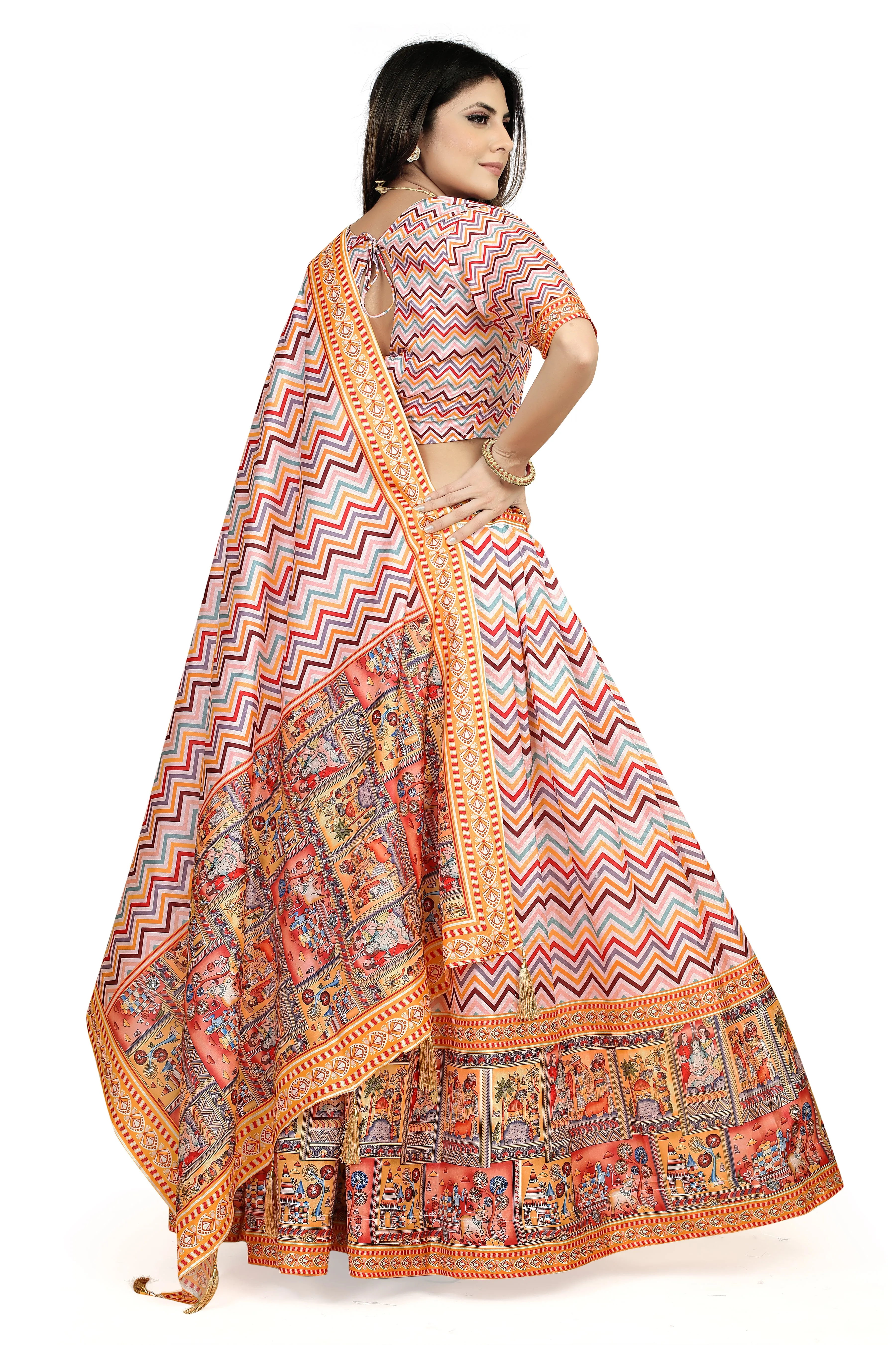 Multicolor Dola Silk Lehenga Choli Set - Perfect for Navratri