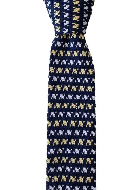 Navy Blue, Yellow and White Knit Necktie