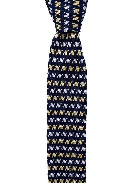 Navy Blue, Yellow and White Knit Necktie