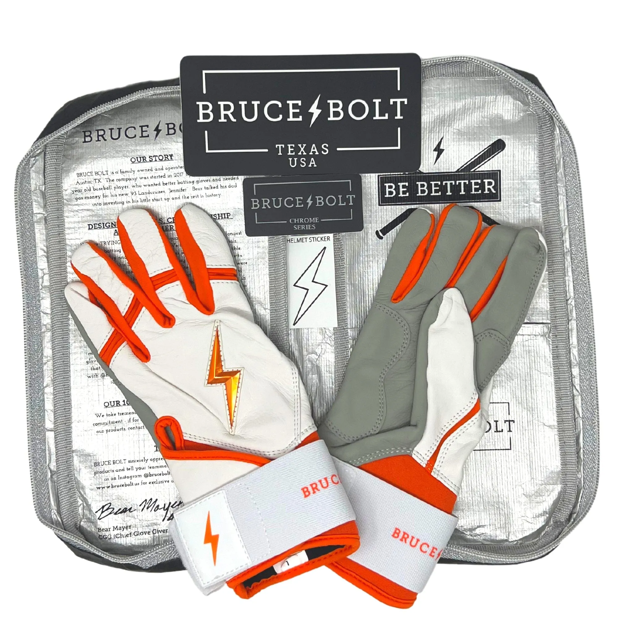 PREMIUM PRO CHROME Series Long Cuff Batting Gloves | ORANGE