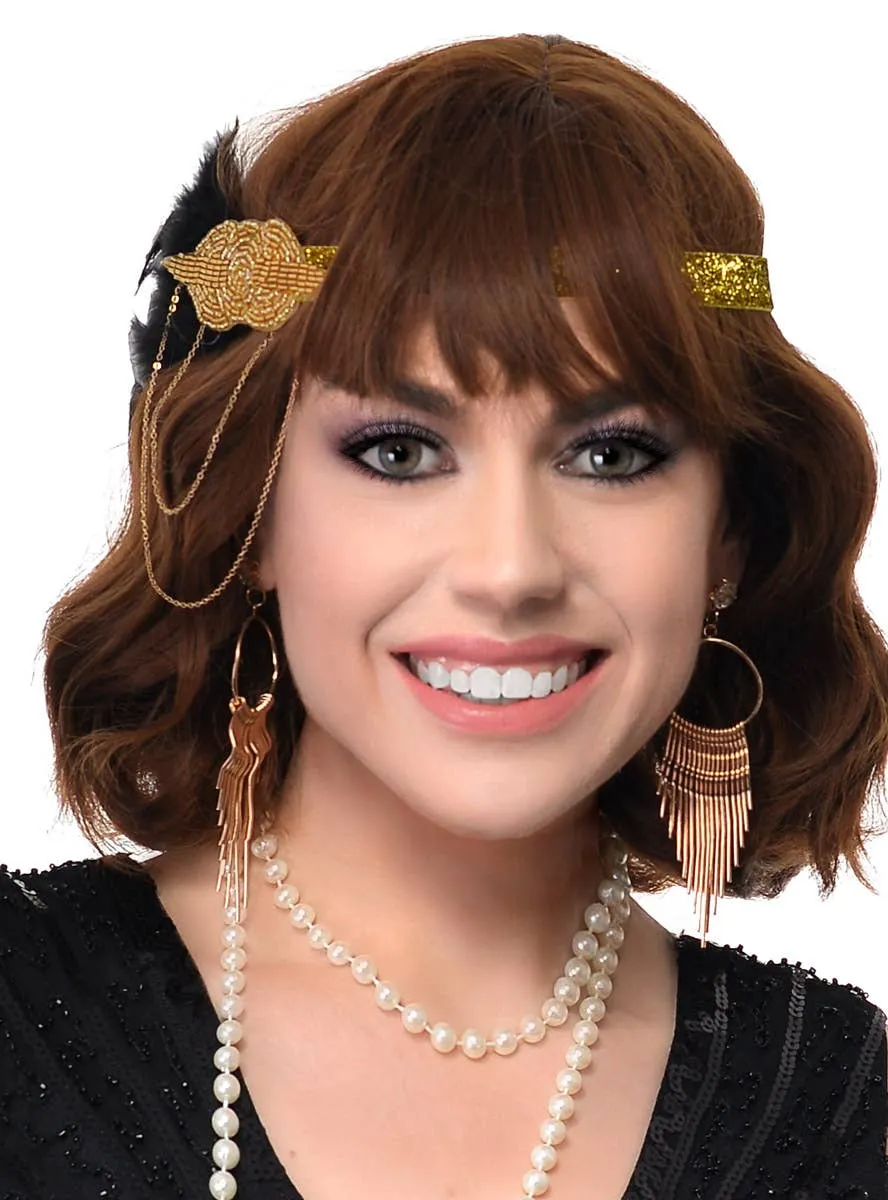 Roaring 20s Gold Chain Headband 5 Piece Gatsby Accessory Set