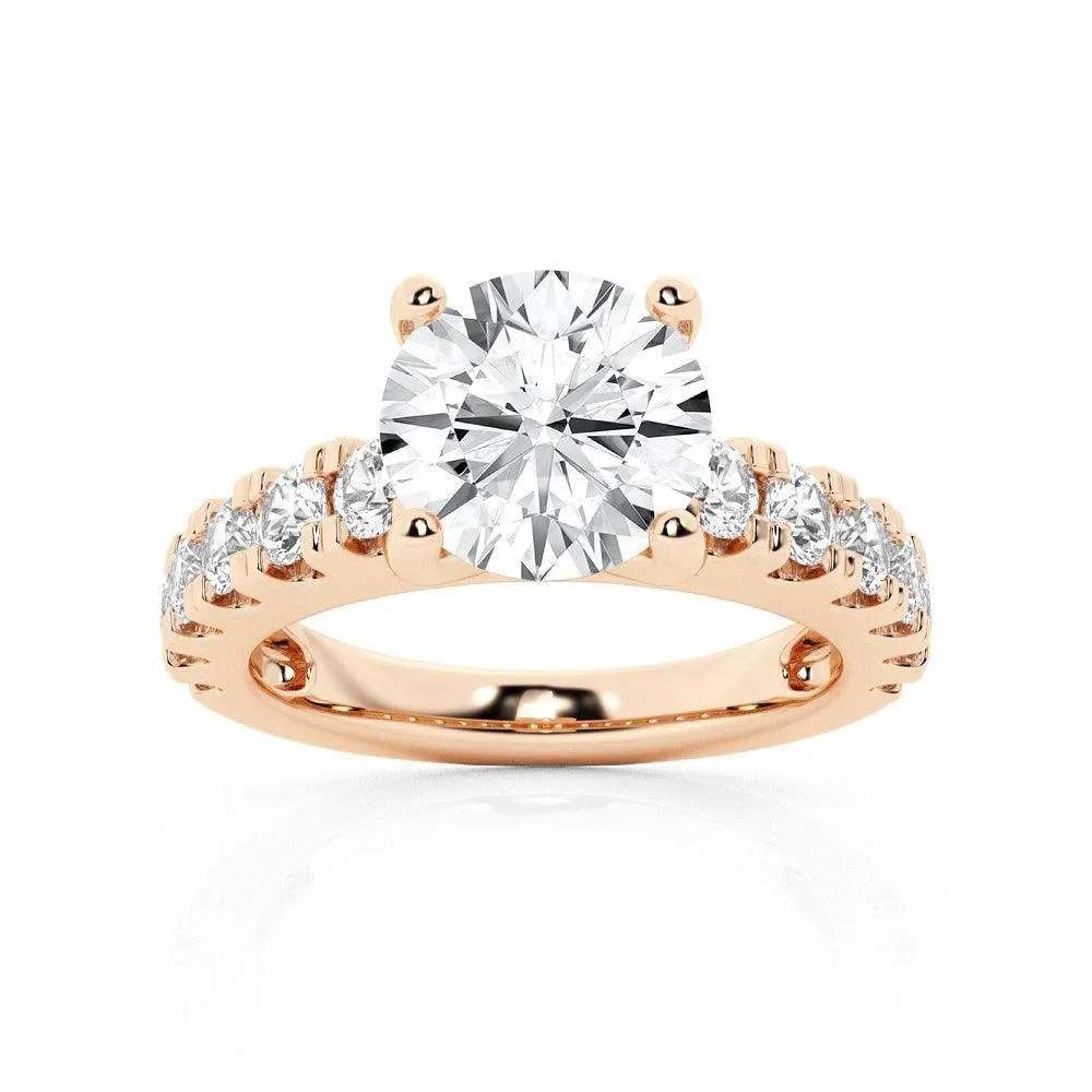 Round Moissanite Engagement Ring With Split Prong Side Accents