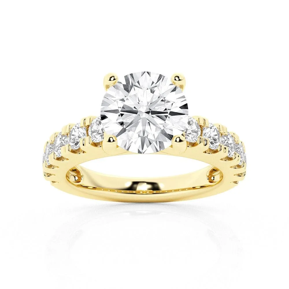 Round Moissanite Engagement Ring With Split Prong Side Accents