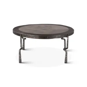 Rustic Revival Industrial Wagon Wheel Coffee Table with Marble Inlay