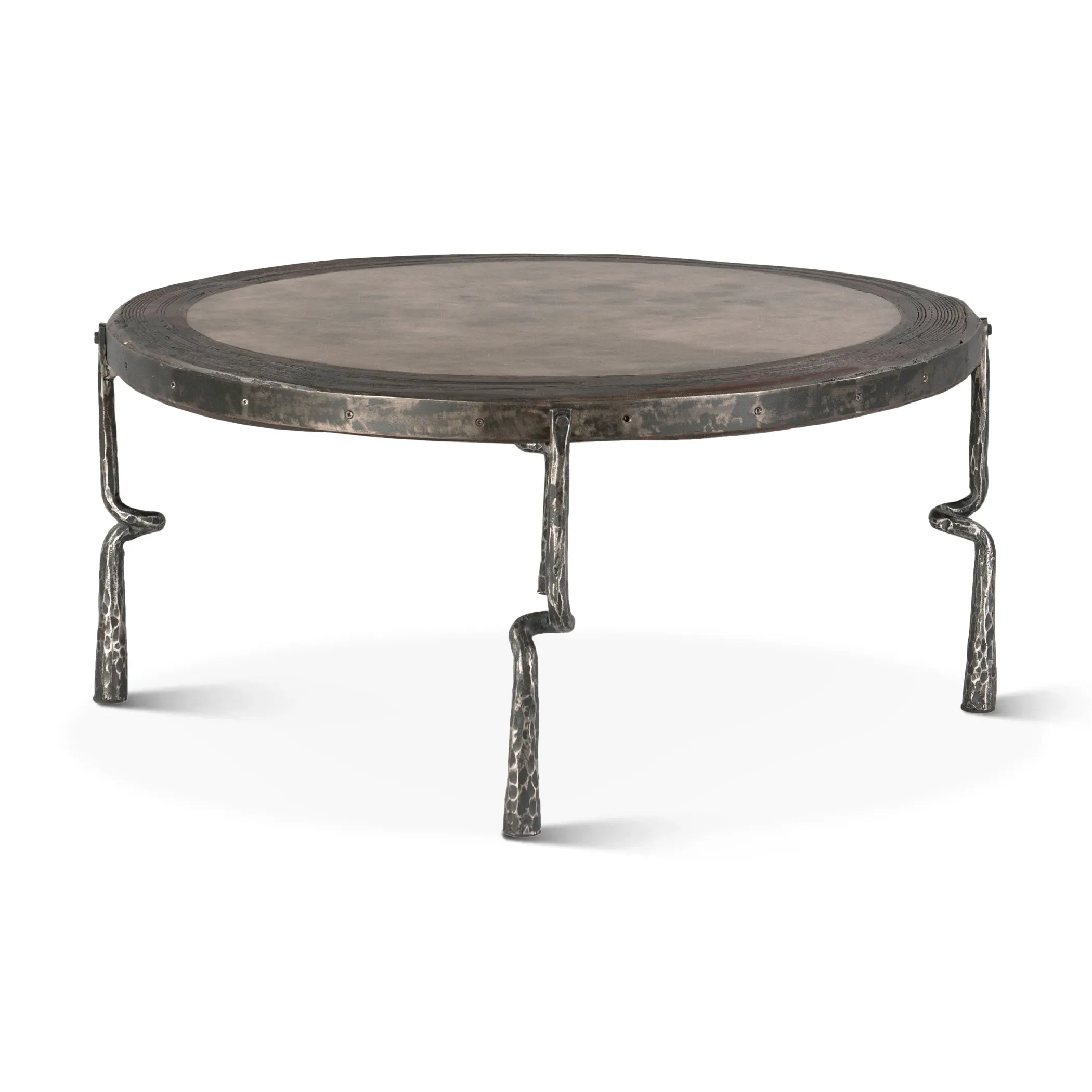 Rustic Revival Industrial Wagon Wheel Coffee Table with Marble Inlay