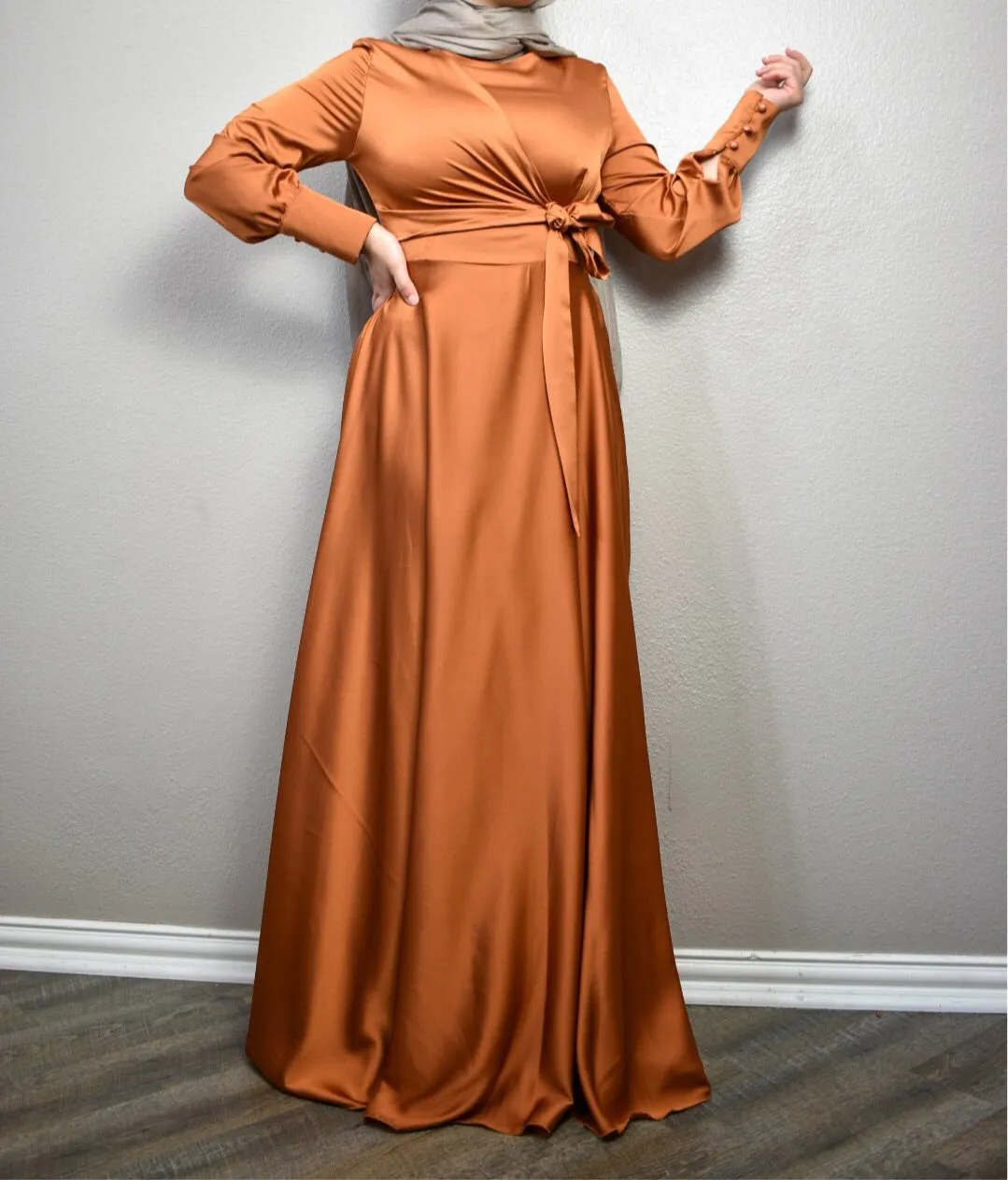 Satin Cross Tie Dress - Amber