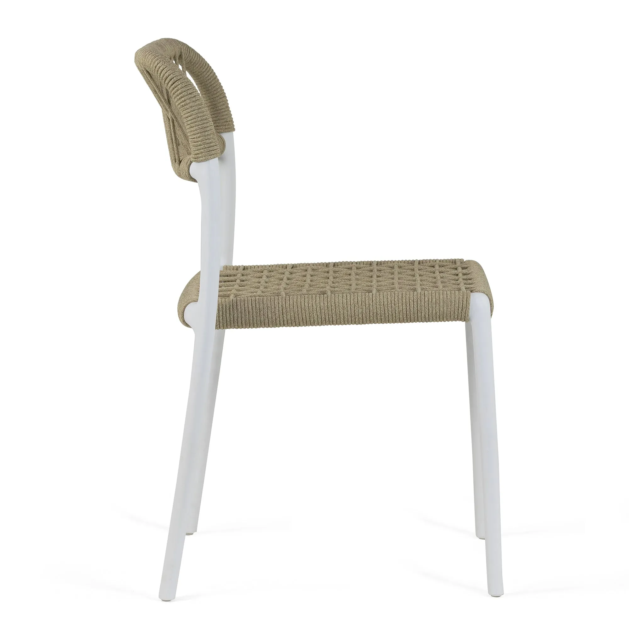 Set of 2 Belen Beige Woven Rope Fabric Dining Chair with Plastic Frame