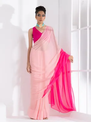 Sundown Blush & Pink Triangle Georgette Saree with Fuchsia Blouse Fabric