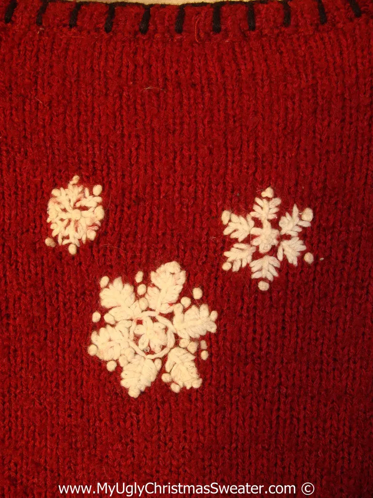 Tacky Red Christmas Sweater with Snowmen and Mittens (f1333)