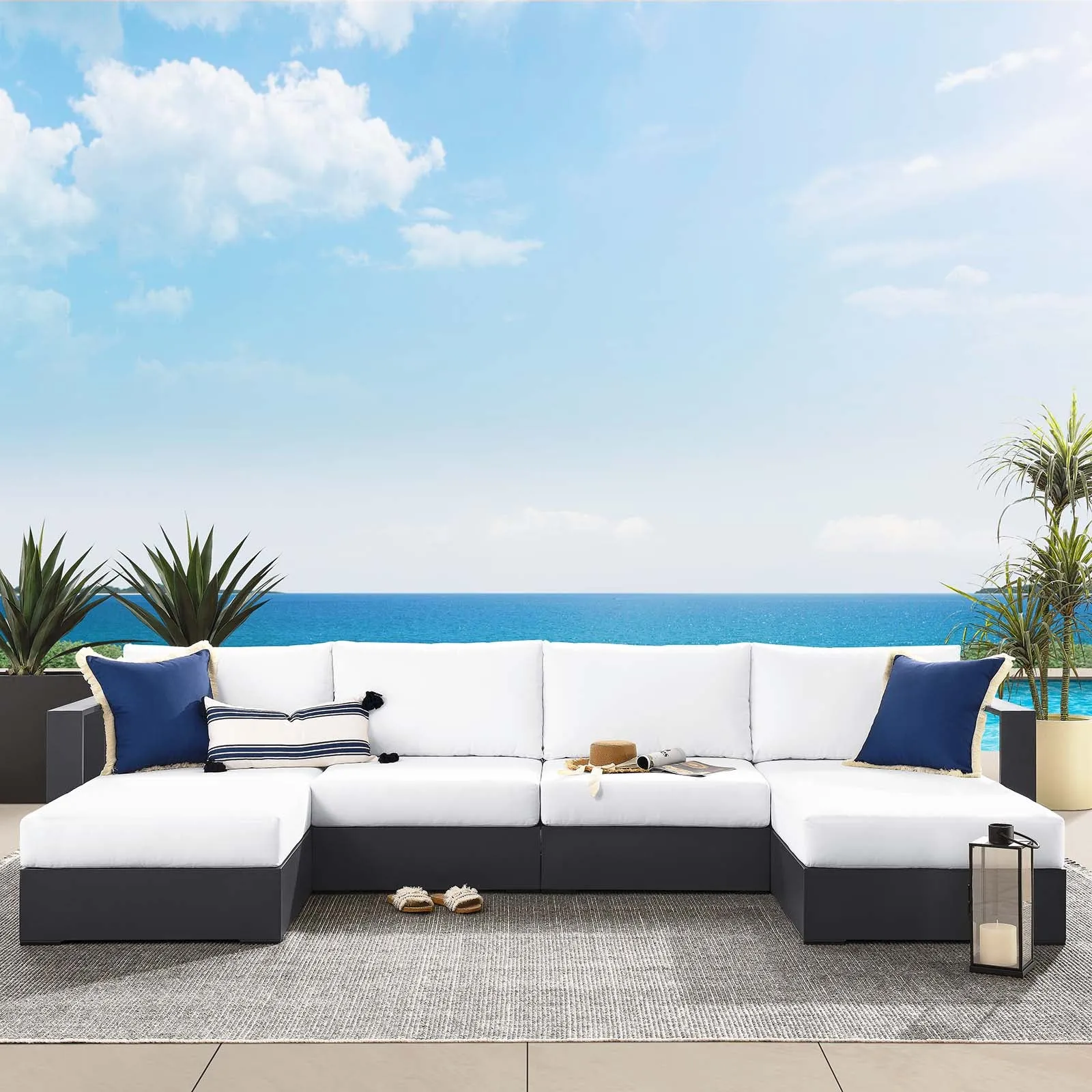 Tahoe Outdoor Patio Powder-Coated Aluminum 4-Piece Sectional Sofa Set