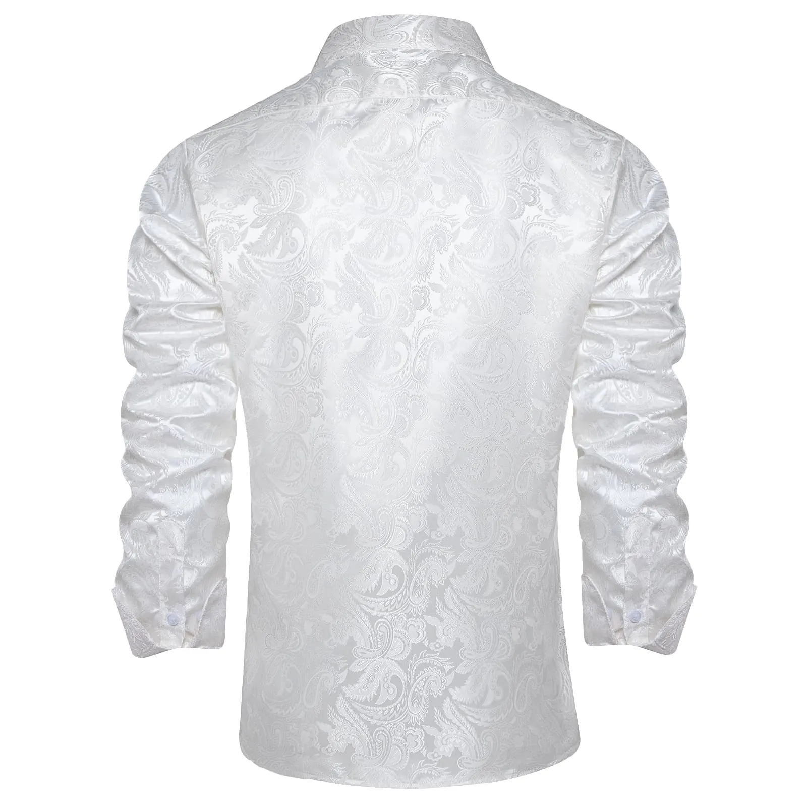 Ties2you Button Down Shirt Pure White Paisley Long Sleeve Dress Shirts for Men